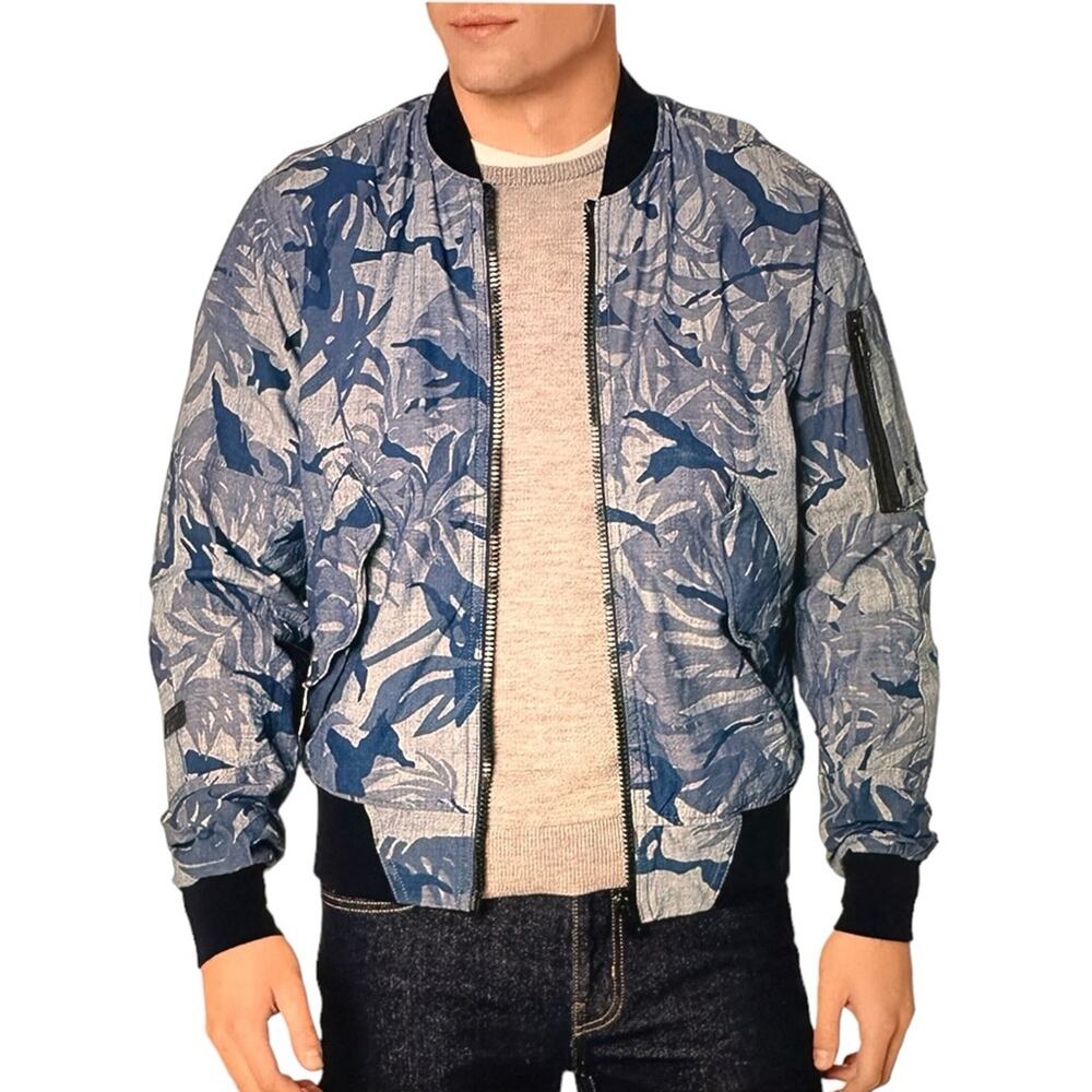 G-Star RAW Blue Tropical Leaf Camo Bomber Jacket Mens Medium Streetwear Techwear